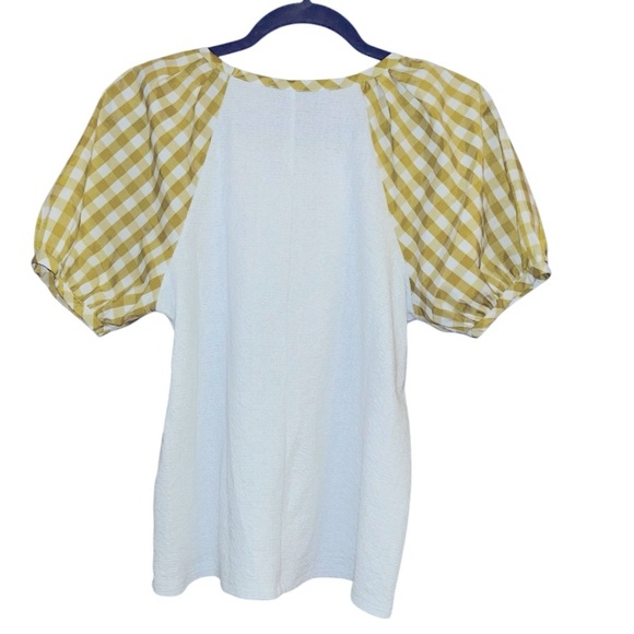 Anthropologie White And butter Yellow Gingham Blair Top small blouse cottagecore - Picture 6 of 13